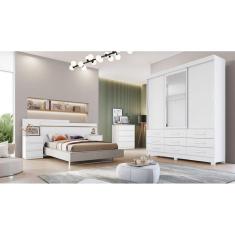 Imagem de Guarda Roupa Solteiro com Espelho 3 Portas 9 Gavetas - Buriti-Branco - Móveis Novo Horizonte