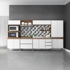 Imagem de Armário de Cozinha Modulada com Balcão Pia Paneleiro Sabrina 360x202 Cm 6 Peças MDP Branco MENU