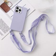Imagem de Estojo macio de silicone líquido para cordão transversal de luxo para iPhone 13 12 Mini 11 Pro XR X XS Max 7 8 plus SE 2020 Capa para alça de ombro, roxo, para iPhone 8 Plus