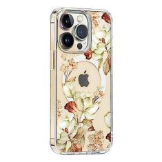 Imagem de KELUOAS Capa para iPhone 11 Pro Magsafe, floral, fina, à prova de choque, protetora, rígida, PC+TPU bumper flor feminina capa magnética