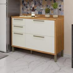 Imagem de Balcão de Cozinha 120cm com 2 Portas Basculantes 3 Gavetas e Tampo 100% MDF Vicenza Espresso Móveis Amêndoa/Off White