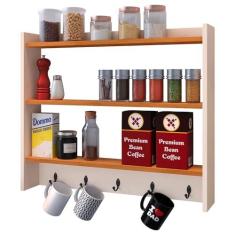 Imagem de Armário Suspenso Suporte Xícaras Armarinho Amélia Nicho Organizadora Decoração Cozinha Ganchos Resistentes – Off White/Cinamomo – RPM Móveis