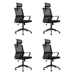 Imagem de Kit 4 Cadeiras para Escritório Giratória Presidente Tokyo com Apoio Cabeça Preto