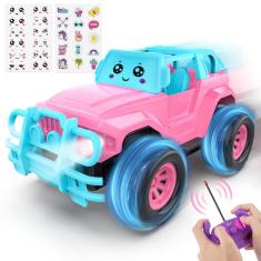 Imagem de Carro de controle remoto lerjiaus rosa para crianças com adesivos diy