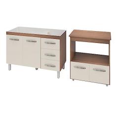 Imagem de Armário Gabinete pia de 120 cm Bianca com Balcão multiuso micro-ondas Forno Elétrico Ângela Savana frente Off-White