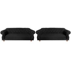 Imagem de Dois Sofás Chesterfield Capitone Elisabeth Suede Preto 2,30 - Novo Enc