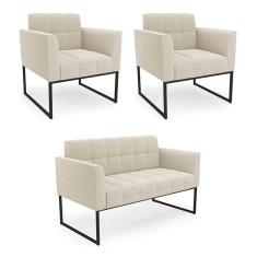 Imagem de Sofá Namoradeira e 2 Poltronas Industrial Pto Elisa Bouclê Bege D03 - D`Rossi