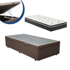 Imagem de Cama Box Baú Solteiro Colchão Molas Bonnel + Box Sintético Marrom Sp M