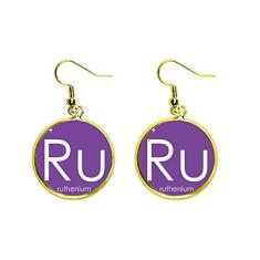 Imagem de Brincos femininos de transição com elementos de química para mesa de menstruação de rutênio com pingente dourado