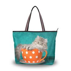 Imagem de Bolsa de ombro feminina My Daily Chinchilla Persian Kitten Cup Bolsa de mão, Multi, Large