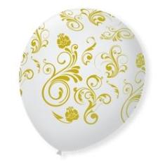 Imagem de Bexiga Balões Tema Nº 9 Arabesco Branco e Dourado - 25 Unid