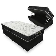 Imagem de Cama Box Baú Solteiro 88 Tecido Sintético Preto com Colchão De Molas - Probel Sleep Black