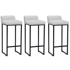 Imagem de Kit 03 Banqueta Alta Mia Com Encosto Cozinha Bistrô Bar Balcão Ferro Preto Sintético Branco - Ahazzo Móveis