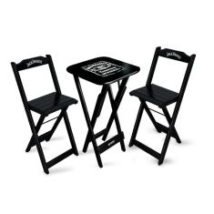 Imagem de Conjunto De Mesa Bistrô Dobrável Jack Daniel`s Com 2 Banquetas De Madeira Preta - Cor: Preto