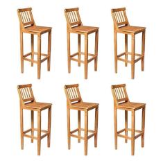 Imagem de Kit 6 Banquetas Alta De Ripada Com Encosto Confort - Castanho - Marrom