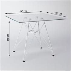 Imagem de Jogo De Mesa Eames De Ferro  E Tampo Quadrado Vidro 90cm - 4 Cadeiras s