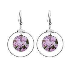 Imagem de Brincos rosa branco lindas flores pendentes argola joia círculo gota