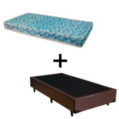Imagem de Cama Box Solteiro 88 Tecido Sintético Marrom Com Colchão Natal Bello Box - 100% Espuma - D23 Azul 54x88x188