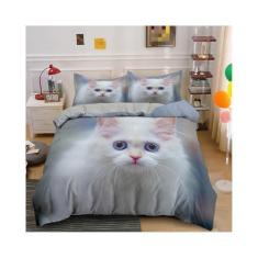 Imagem de Jogo de cama de gato 3D, capa de edredom de animais de luxo com fronha, cenário de flores, capas de colcha de gato fofo, King Queen, casal casal, têxtil para crianças, roupa de cama com travesseiro