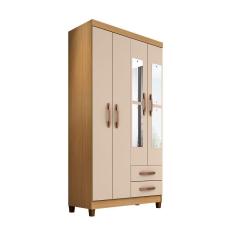 Imagem de Guarda Roupa 4 Portas E 2 Gavetas Com Espelho Manchester Cor 390 - Carvalho Americano - Off White
