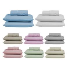 Imagem de Jogo Lençol Super King 3 peças Percal 200 Fios Algodão com Elástico e 