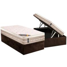 Imagem de Conjunto Box Baú Solteiro: Colchão Molas Castor Bonnel Premium Tecnopedic + Base CRC Suede Brown(88x188)