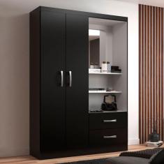 Imagem de Guarda-roupa Solteiro Capelinha 2 Portas 2 Gavetas Com Espelho Black -