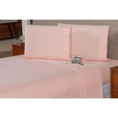 Imagem de Lençol Casal 3 Pçs Percal 200 Fios Ponto Palito 100% Algodão - 40 Cm D
