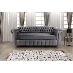 Imagem de Sofá Chesterfield Bourbon Suede 2 Lugares Novo Encanto Cinza Almofada