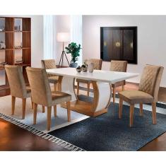 Imagem de Conjunto De Mesa De Jantar Com 6 Cadeiras Estofadas Maia Animalle Off White E Chocolate