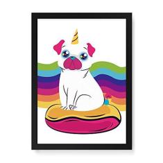 Imagem de Arte Maníacos Quadro Decorativo Pugcórnio Arcoíris - 23x16,25cm (Moldura caixa em laca )