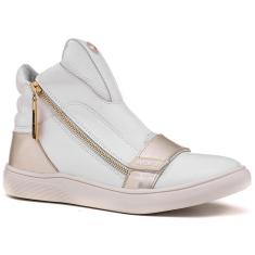 Imagem de Tênis Feminino Rock Fit Blink Em Couro Branco e Dourado-Feminino