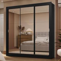 Imagem de Guarda-roupa Casal 3 Portas de Correr de Espelho 2 Gavetas Preto Sublime Madesa