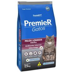 Imagem de Ração Premier Pet Gatos Ambientes Internos Pelos Longos Adultos Frango - 7,5 Kg