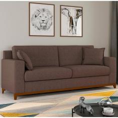 Imagem de Sofá Living Vintage 3 Lugares 220cm em Linho Slim Avelã