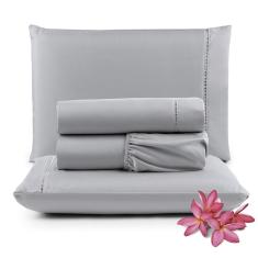 Imagem de Jogo de Lençol Micropercal 400 Fios King 4 Peças Barato - Cinza