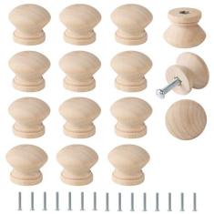 Imagem de FoDau770 15 puxadores de madeira inacabados, puxadores de armário em forma de cogumelo puxadores de gaveta vintage, ferragens de armário de madeira natural para gaveta de móveis, cômoda, guarda-roupa,
