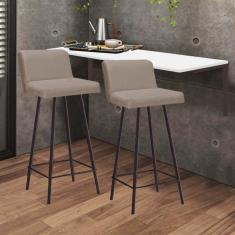 Imagem de Kit Mesa Suspensa de Parede Fixa MDF Branco + 2 Banquetas Lexi Ferro Marrom Sintético Bege - Ahazzo Móveis