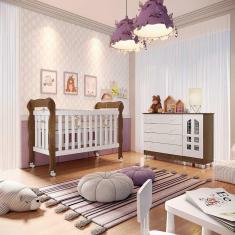 Imagem de Quarto de Bebê Gran Selena Berço 3 em 1 Lila Cômoda com Porta Branco Amadeirado Carolina Baby