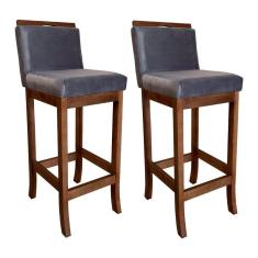 Imagem de Kit 2 Banquetas Alta Encosto Estofado 38x102 Cm Turim Madeira Maciça Castanho Suede CCS