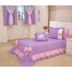 Imagem de Kit cobre leito e cortina para quarto de menina 4pçs solteiro Cherry