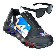 Imagem de Tenis De Led Masculino Calce Facil Infantil Meninos Estilo Original + Oculos Cor:Preto;Tamanho:34
