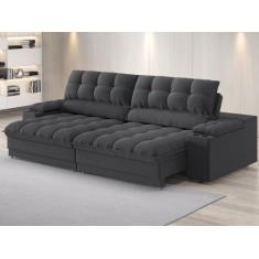 Imagem de Sofá Com Porta Copos E Carregador Usb Ret Rec Luke 2,30M Linho Soft Gr