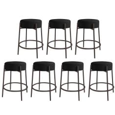 Imagem de Kit 07 Banquetas Alta Sintra 65cm Redonda Ferro Marrom Suede Preto - Ahazzo Móveis
