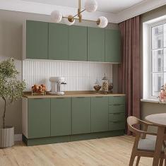 Imagem de Cozinha Modulada 4 Peças com Tampo 2 Aéreos 5 Portas e 2 Balcões Ipanema Cabecasa Madeiramadeira Verde Folha/branco