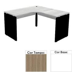 Imagem de Mesa de Escritório em L Pé Painel Pe25 em Mdp 145 x 145 x 60 cm Cor Noce Naturalle e Base Branca