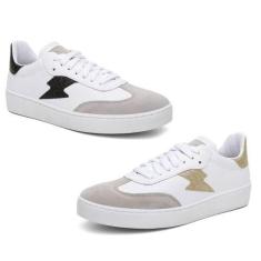 Imagem de Kit 2 Tênis Feminino Casual Detalhe em Camurça Bardone, Preto, Ouro, 3