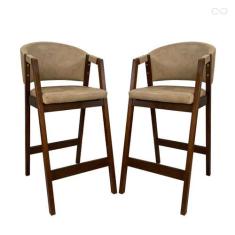 Imagem de Kit 2 Banquetas Alta de Madeira Maciça Pinhão Ravena com Encosto Sinté