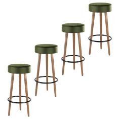 Imagem de Kit 4 Banquetas Estofada Com Pés De Madeira Couríssimo Verde