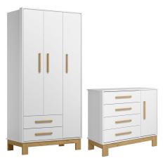 Imagem de Quarto de Bebê com Roupeiro 4340 e Cômoda 4355 Qencanto Slim Qmovi Branco Acetinado